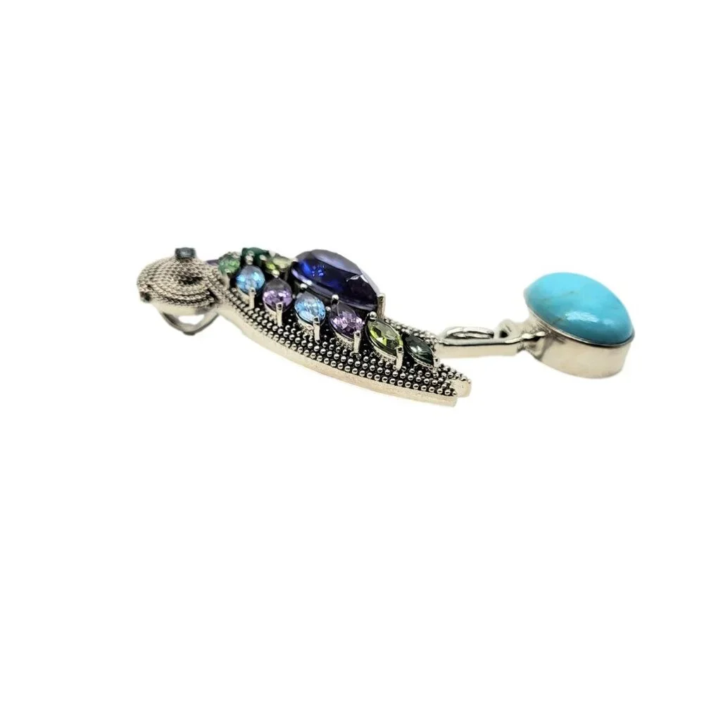 Nicky Butler Rare Heron Brooch Pendant Turquoise & Gemstone .925 Sterling SIlver - Picture 7 of 12